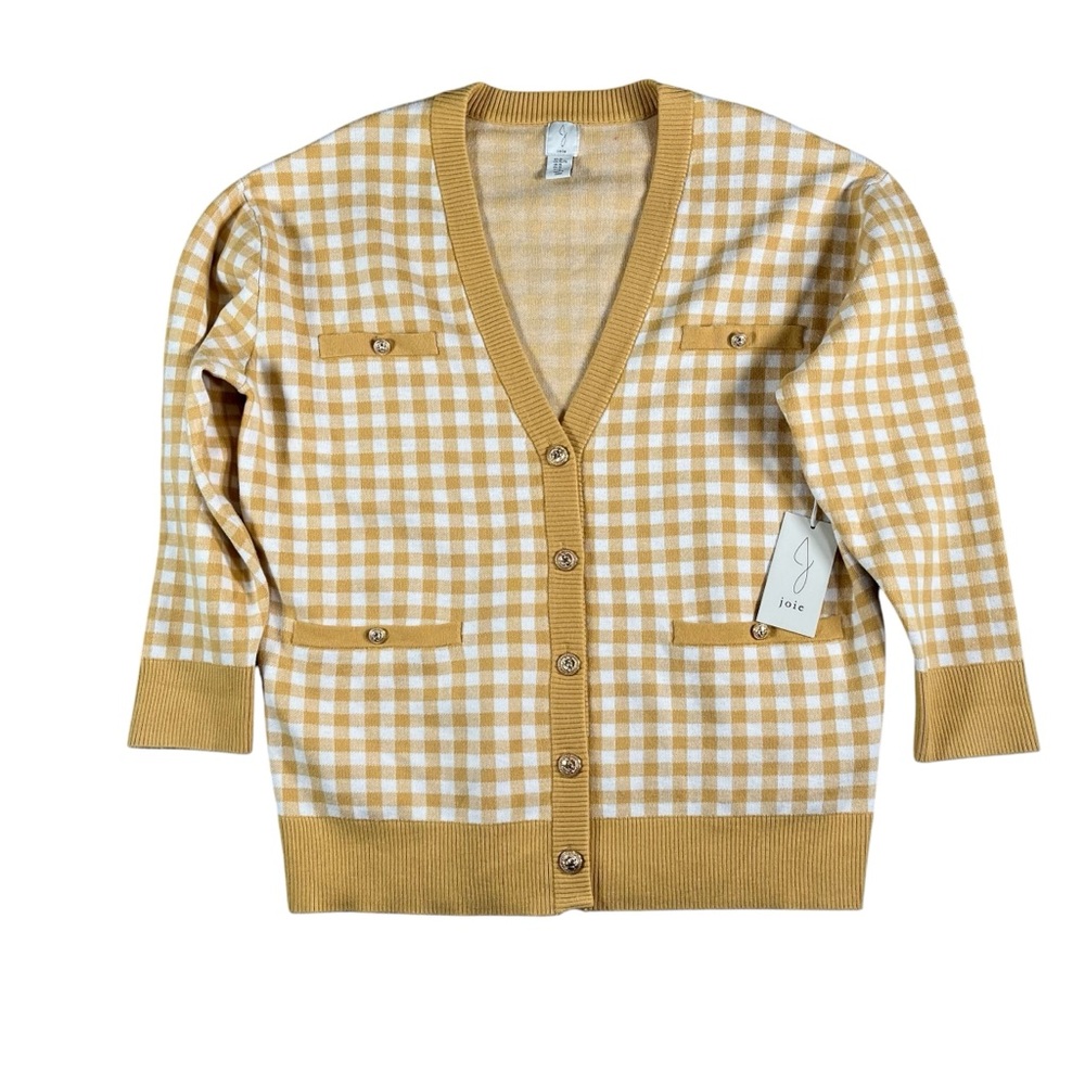 Joie NWT Women's Yellow/White Gingham Button Front Cardigan Size XL